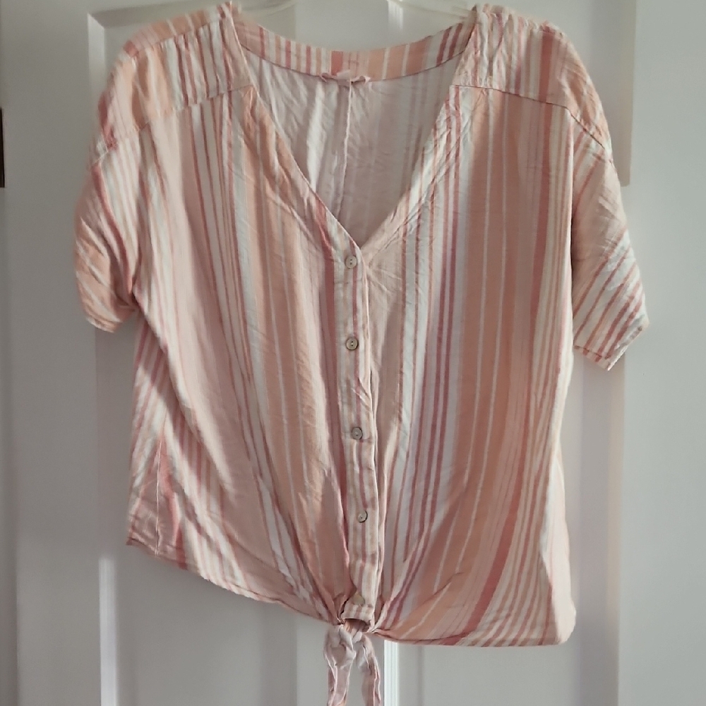 Linen Striped Pink Como Vintage Button-Up Women's Top